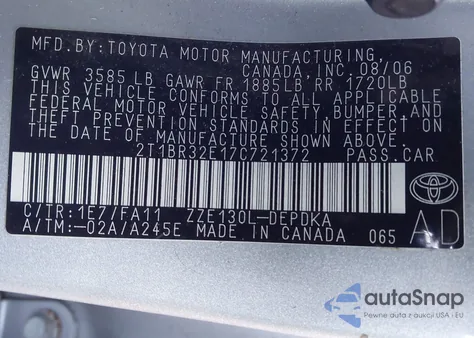 2007 Toyota Corolla Ce from USA, damaged, VIN 2T1BR32E17C721372